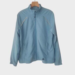 Adidas Windbreaker Jacket Zip Mesh Lined Zip Pockets Light Blue Womens Large NEW